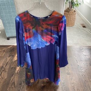 Leifsdottir Blue Silk Dress with Watercolor Pattern